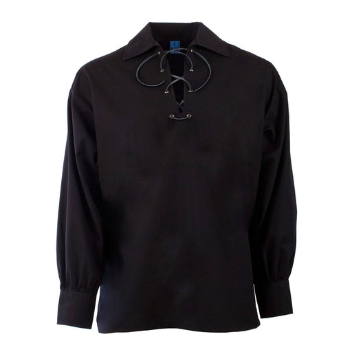 Gents Deluxe Embroidered Ghillie Shirt Black - Heritage Of Scotland - BLACK