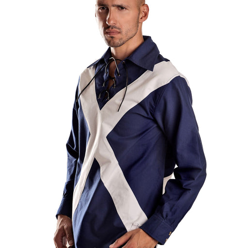 Gents Ghillie Shirts Saltire Navy - Heritage Of Scotland - SALTIRE NAVY