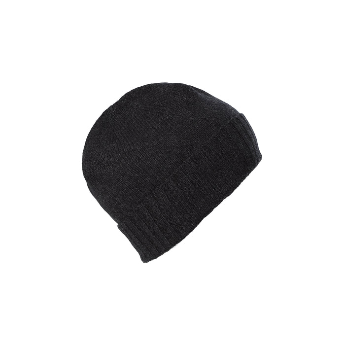 Gents Plain Knit Beanie Rib Turn Up Charcoal - Heritage Of Scotland - CHARCOAL