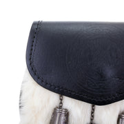 Half Dress Sporran Embossed Thistle With Celtic Circle, Antique Rabbit Fur - Heritage Of Scotland - RABBIT FUR (WHITE) / ANTIQUE FINISH