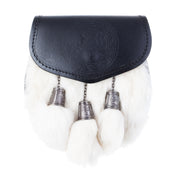 Half Dress Sporran Embossed Thistle With Celtic Circle, Antique Rabbit Fur - Heritage Of Scotland - RABBIT FUR (WHITE) / ANTIQUE FINISH