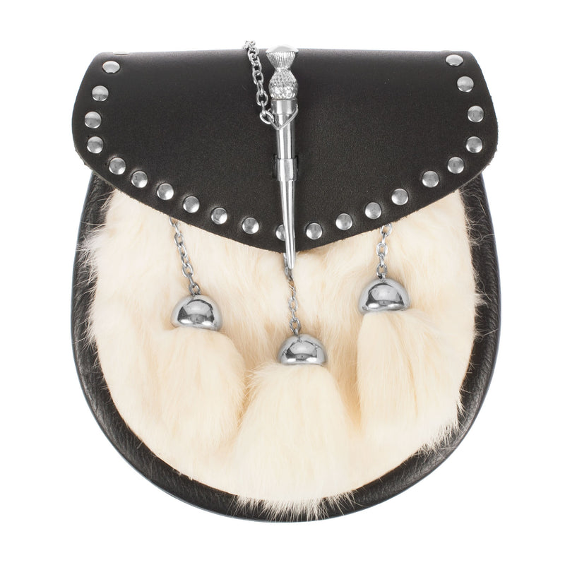 Half Dress Studded Pin And Chain Sporran Rabbit Fur - Heritage Of Scotland - RABBIT FUR (WHITE)