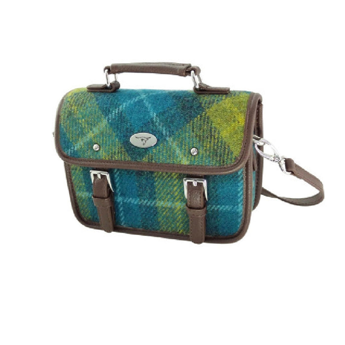 Harris Tweed Bervie Mini Satchel Sea Blue/Green Tartan - Heritage Of Scotland - SEA BLUE/GREEN TARTAN