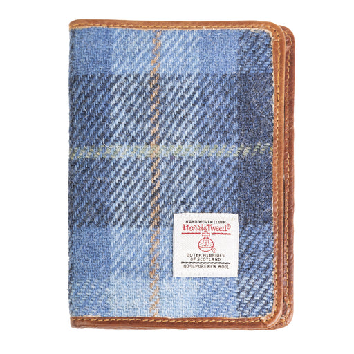 Harris Tweed Leather Passport Cover Blue Check / Tan - Heritage Of Scotland - BLUE CHECK / TAN