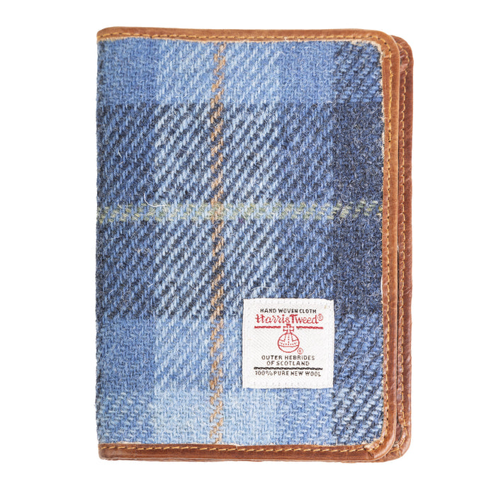 Harris Tweed Leather Passport Cover Blue Check / Tan - Heritage Of Scotland - BLUE CHECK / TAN