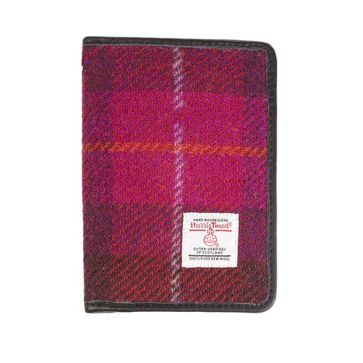 Harris Tweed Leather Passport Cover Cerise Check / Black - Heritage Of Scotland - CERISE CHECK / BLACK