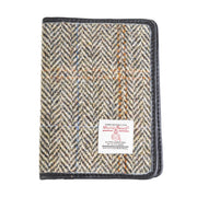 Harris Tweed Leather Passport Cover Tan & Brown Herringbone / Black - Heritage Of Scotland - TAN & BROWN HERRINGBONE / BLACK