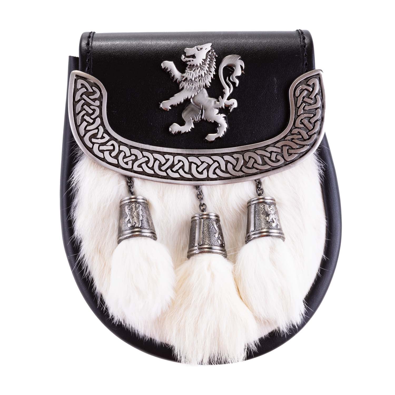 H/D Lion Rampant Plate Sporran Rabbit Fur - Heritage Of Scotland - RABBIT FUR (WHITE)