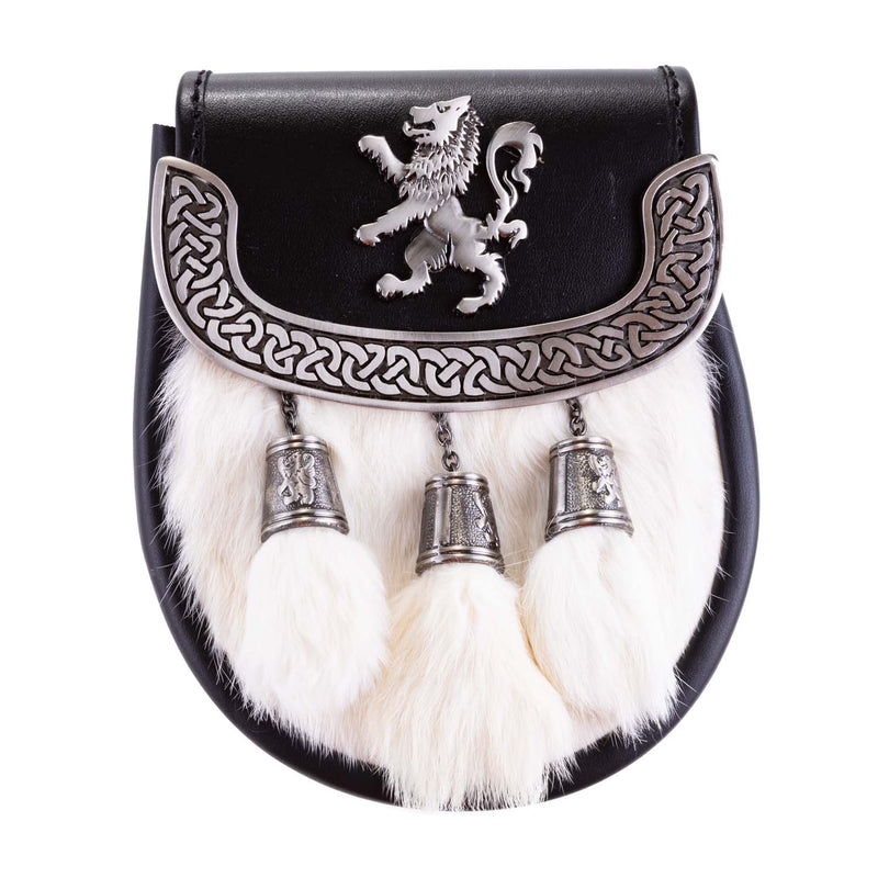H/D Lion Rampant Plate Sporran Rabbit Fur - Heritage Of Scotland - RABBIT FUR (WHITE)