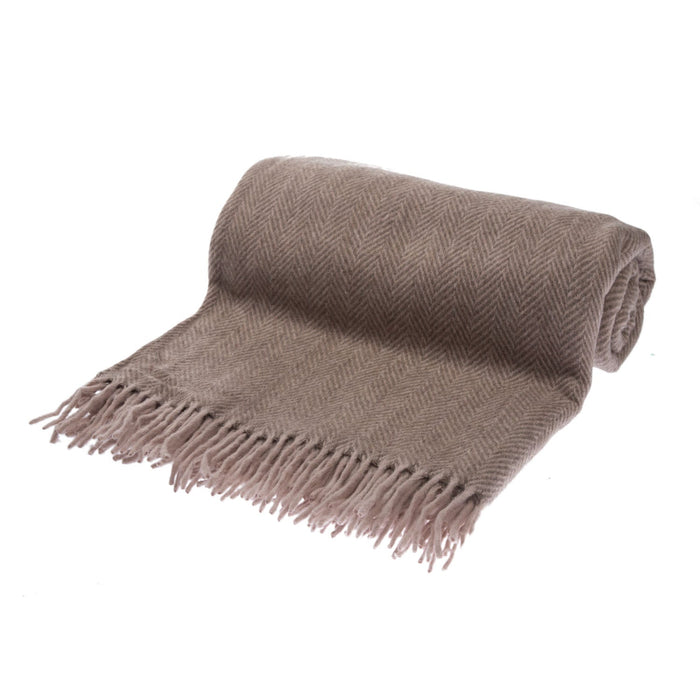 Highland Wool Blend Extra Warm Herringbone Blanket / Throw Chestnut Brown - Heritage Of Scotland - CHESTNUT BROWN
