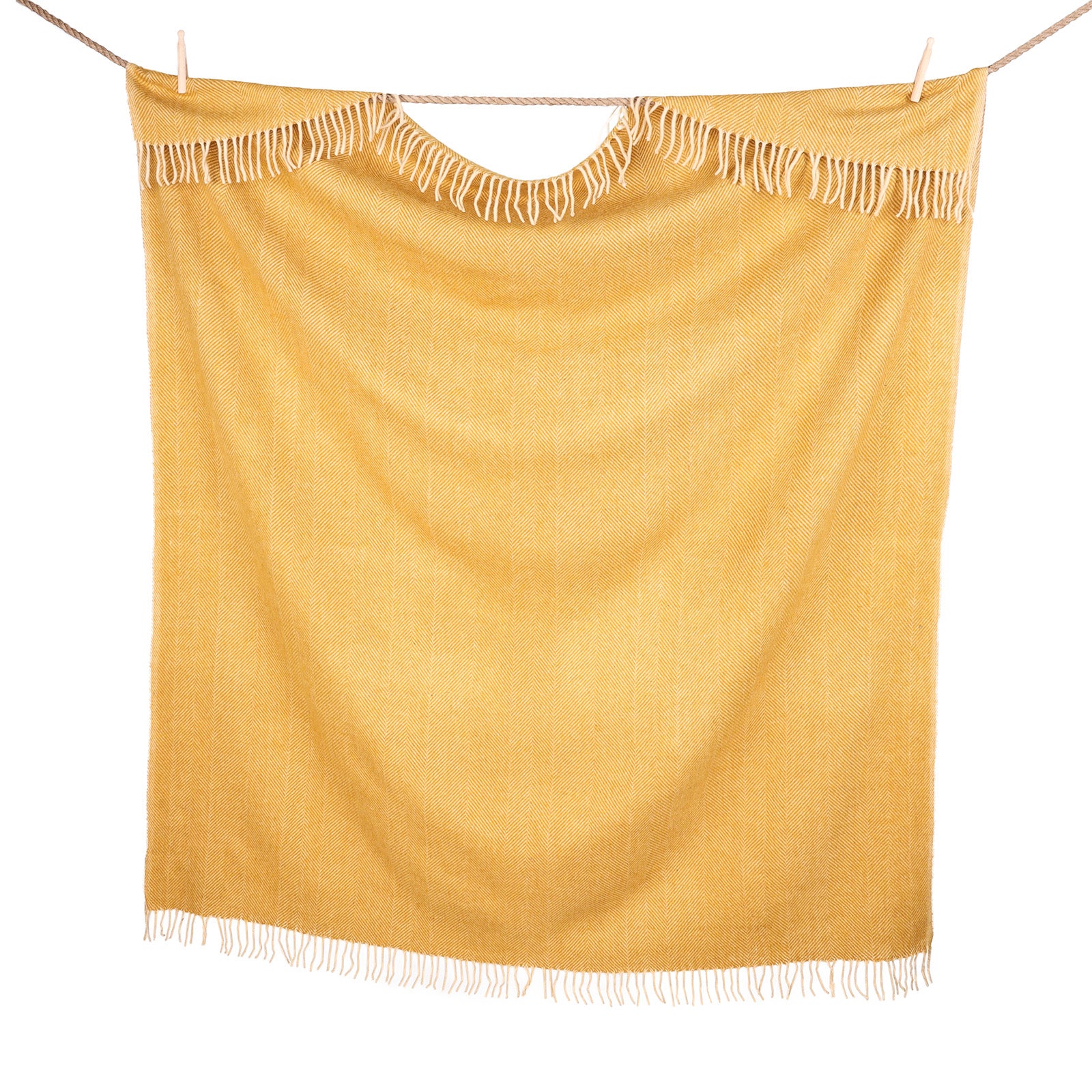 Highland Wool Blend Extra Warm Herringbone Blanket / Throw Mustard - Heritage Of Scotland - MUSTARD
