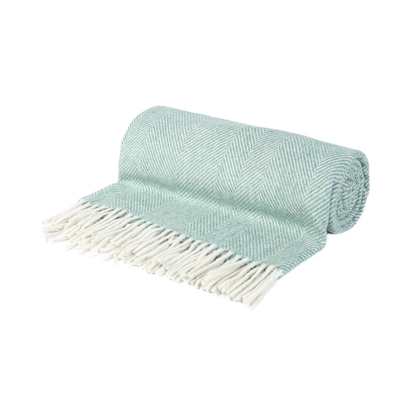 Highland Wool Blend Extra Warm Herringbone Blanket / Throw Pistachio - Heritage Of Scotland - PISTACHIO