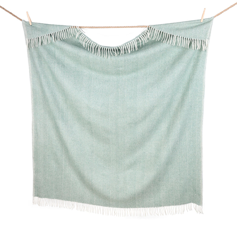 Highland Wool Blend Extra Warm Herringbone Blanket / Throw Pistachio - Heritage Of Scotland - PISTACHIO