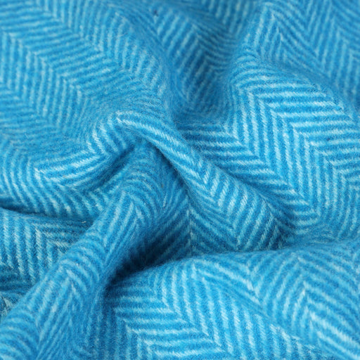 Highland Wool Blend Extra Warm Herringbone Blanket / Throw Turquoise - Heritage Of Scotland - TURQUOISE