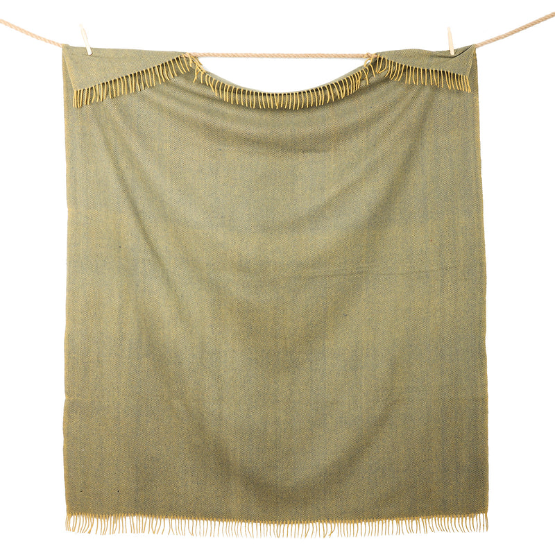 Highland Wool Blend Herringbone Blanket Navy Blue/Ochre Yellow - Heritage Of Scotland - NAVY BLUE/OCHRE YELLOW