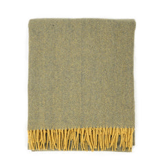 Highland Wool Blend Herringbone Blanket Navy Blue/Ochre Yellow - Heritage Of Scotland - NAVY BLUE/OCHRE YELLOW
