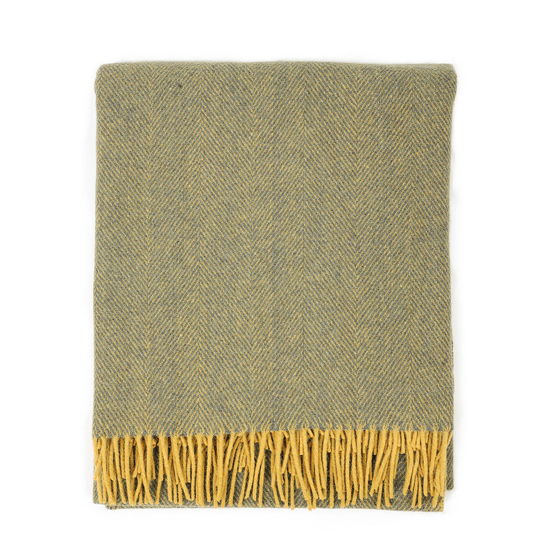 Highland Wool Blend Herringbone Blanket Navy Blue/Ochre Yellow - Heritage Of Scotland - NAVY BLUE/OCHRE YELLOW