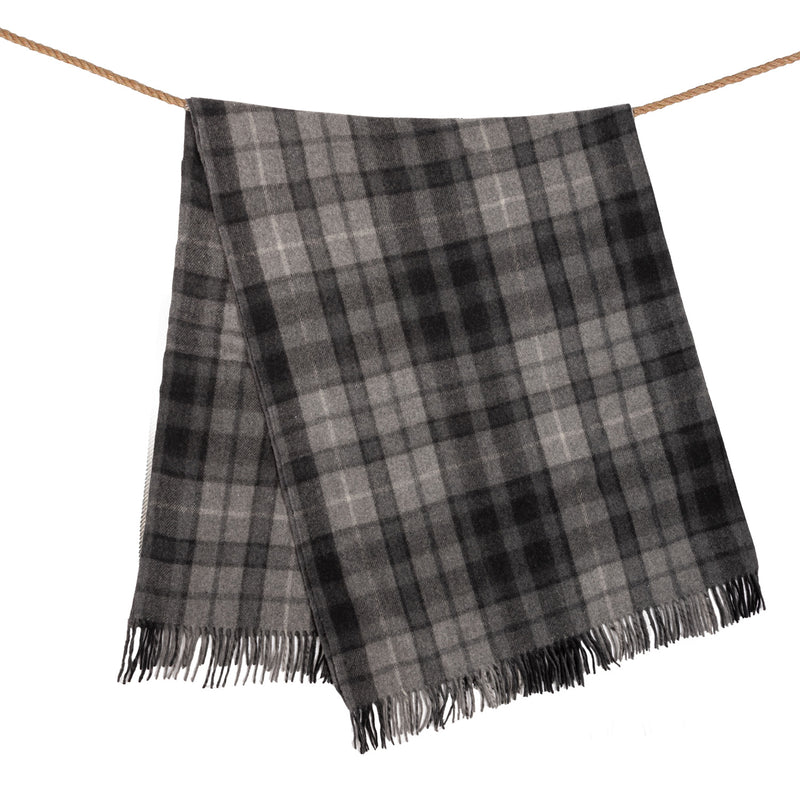 Highland Wool Blend Tartan Blanket / Throw Extra Warm Buchanan Grey - Heritage Of Scotland - BUCHANAN GREY
