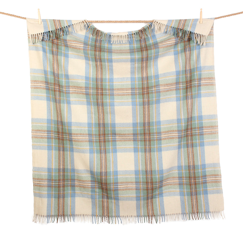 Highland Wool Blend Tartan Blanket Throw Stewart Muted Blue - Heritage Of Scotland - STEWART MUTED BLUE