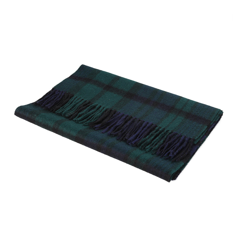 Hos 100% Lambswool Wide Scarf Black Watch Double Scale - Heritage Of Scotland - BLACK WATCH DOUBLE SCALE