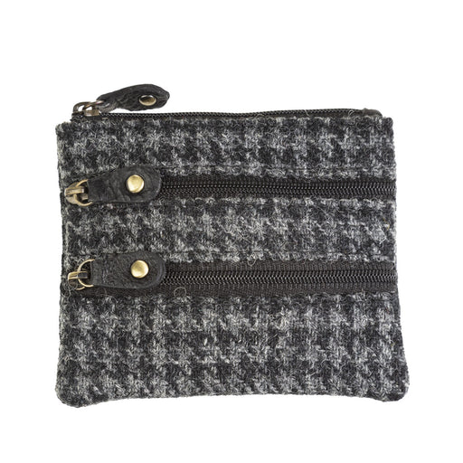 Ht Leather Coin Purse Black And Grey Houndstooth / Black - Heritage Of Scotland - BLACK AND GREY HOUNDSTOOTH / BLACK