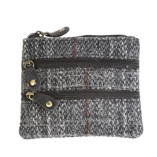 Ht Leather Coin Purse Grey & Red Check / Black - Heritage Of Scotland - GREY & RED CHECK / BLACK