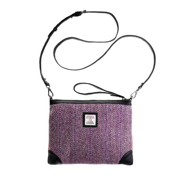 Ht Leather Cross Body Bag Plum Herringbone / Black - Heritage Of Scotland - PLUM HERRINGBONE / BLACK