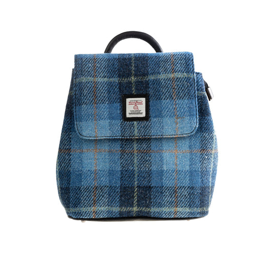Ht Leather Flapover Backpack Blue Check / Black - Heritage Of Scotland - BLUE CHECK / BLACK