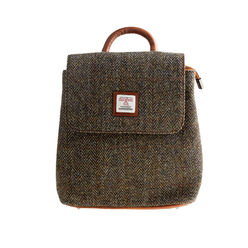 Ht Leather Flapover Backpack Brown Herringbone / Tan - Heritage Of Scotland - BROWN HERRINGBONE / TAN