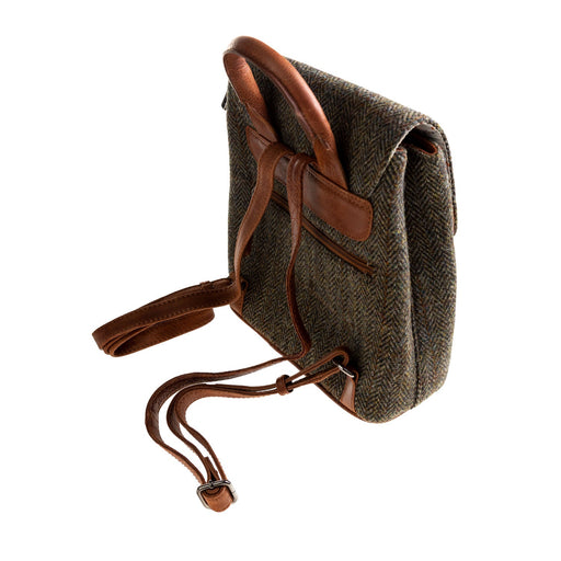 Ht Leather Flapover Backpack Brown Herringbone / Tan - Heritage Of Scotland - BROWN HERRINGBONE / TAN