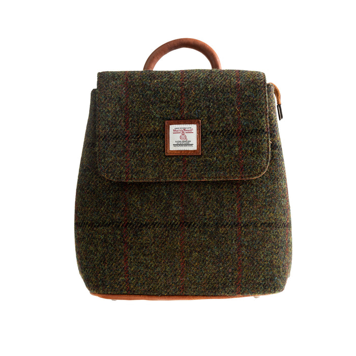 Ht Leather Flapover Backpack Dark Green Check / Tan - Heritage Of Scotland - DARK GREEN CHECK / TAN