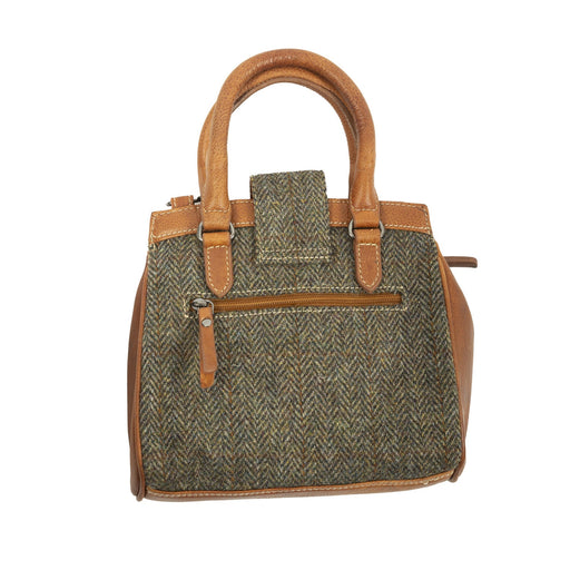Ht Leather Hand Bag With Flap Closer Brown Herringbone / Tan - Heritage Of Scotland - BROWN HERRINGBONE / TAN