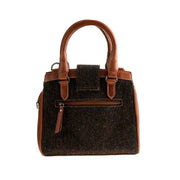 Ht Leather Hand Bag With Flap Closer Dark Brown Barleycorn / Tan - Heritage Of Scotland - DARK BROWN BARLEYCORN / TAN