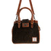 Ht Leather Hand Bag With Flap Closer Dark Brown Barleycorn / Tan - Heritage Of Scotland - DARK BROWN BARLEYCORN / TAN
