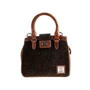 Ht Leather Hand Bag With Flap Closer Dark Brown Barleycorn / Tan - Heritage Of Scotland - DARK BROWN BARLEYCORN / TAN