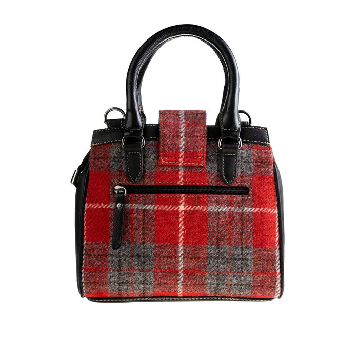 Ht Leather Hand Bag With Flap Closer Red Check / Black - Heritage Of Scotland - RED CHECK / BLACK