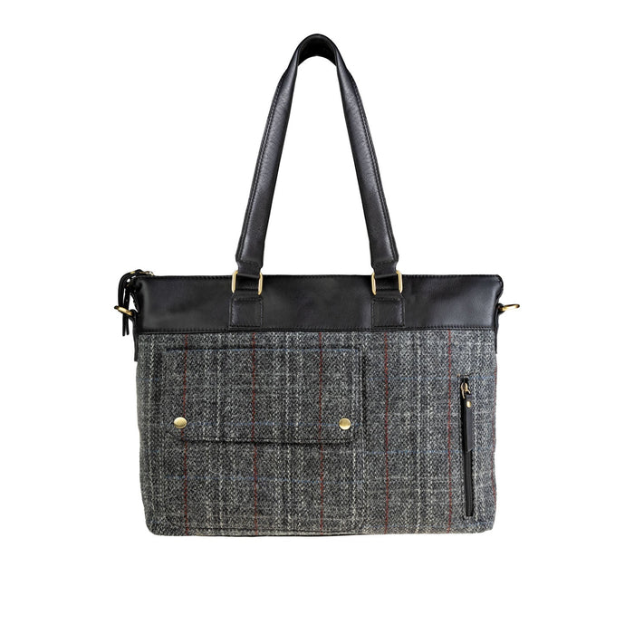Ht Leather Ladies Hand Bag Grey & Red Check / Black - Heritage Of Scotland - GREY & RED CHECK / BLACK