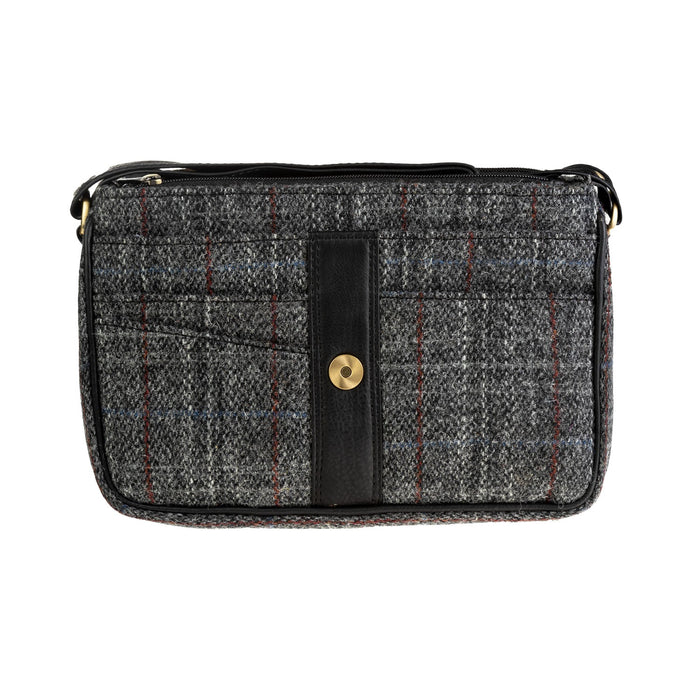 Ht Leather Ladies Shoulder Bag Grey & Red Check / Black - Heritage Of Scotland - GREY & RED CHECK / BLACK