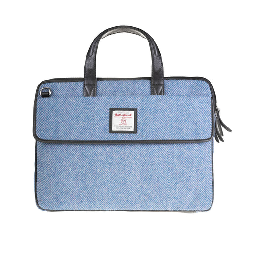 Ht Leather Laptop Bag Blue & Pink Herringbone / Black - Heritage Of Scotland - BLUE & PINK HERRINGBONE / BLACK