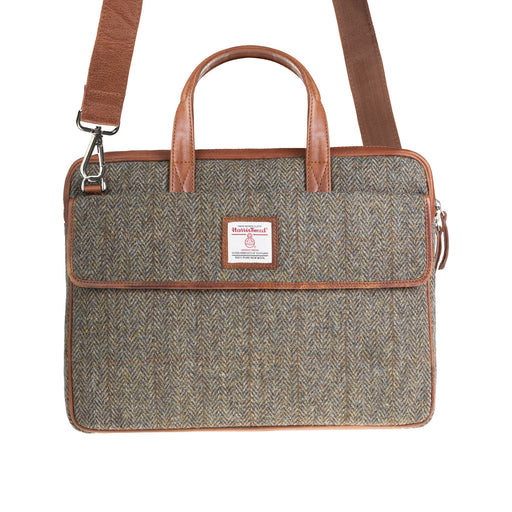 Ht Leather Laptop Bag Brown Herringbone / Tan - Heritage Of Scotland - BROWN HERRINGBONE / TAN