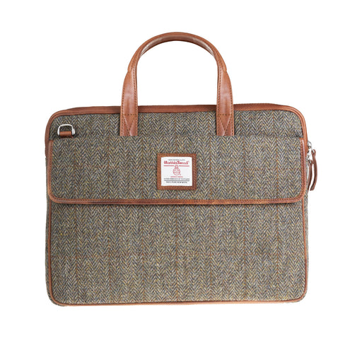 Ht Leather Laptop Bag Brown Herringbone / Tan - Heritage Of Scotland - BROWN HERRINGBONE / TAN