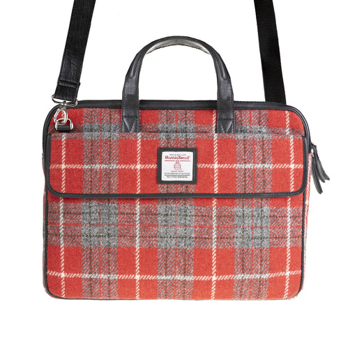 Ht Leather Laptop Bag Red Check / Black - Heritage Of Scotland - RED CHECK / BLACK