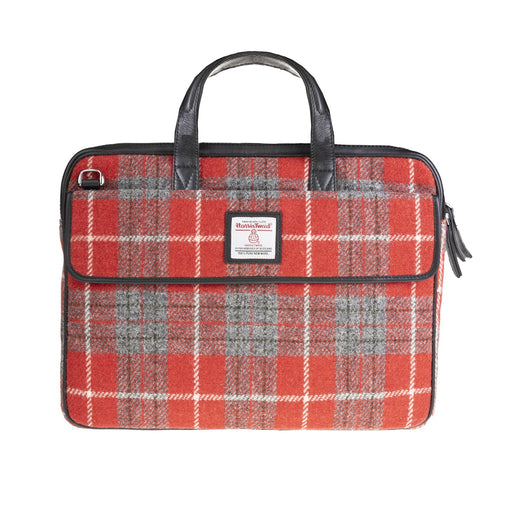 Ht Leather Laptop Bag Red Check / Black - Heritage Of Scotland - RED CHECK / BLACK