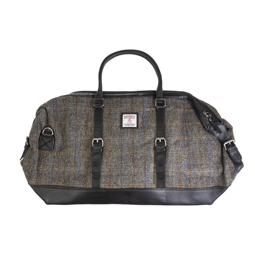 Ht Leather Large Travel Bag Blue & Brown Check Hb / Black - Heritage Of Scotland - BLUE & BROWN CHECK HB / BLACK
