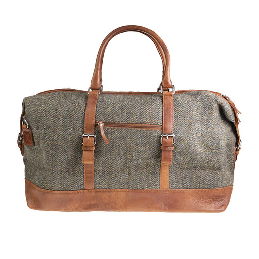 Ht Leather Large Travel Bag Brown Herringbone / Tan - Heritage Of Scotland - BROWN HERRINGBONE / TAN