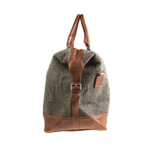 Ht Leather Large Travel Bag Brown Herringbone / Tan - Heritage Of Scotland - BROWN HERRINGBONE / TAN