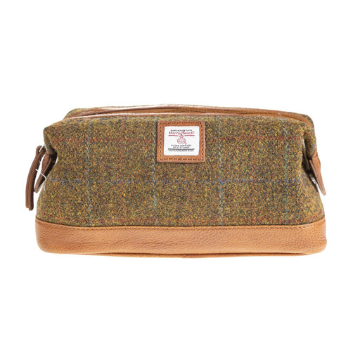 Ht Leather Large Wash Bag Autumn Brown Check / Tan - Heritage Of Scotland - AUTUMN BROWN CHECK / TAN