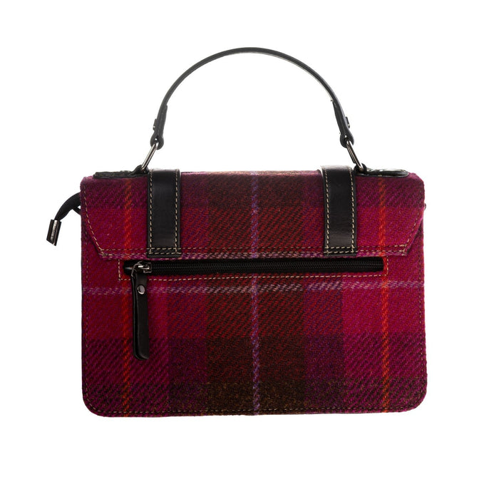 Ht Leather Satchel Bag Dark Green Check / Black - Heritage Of Scotland - DARK GREEN CHECK / BLACK