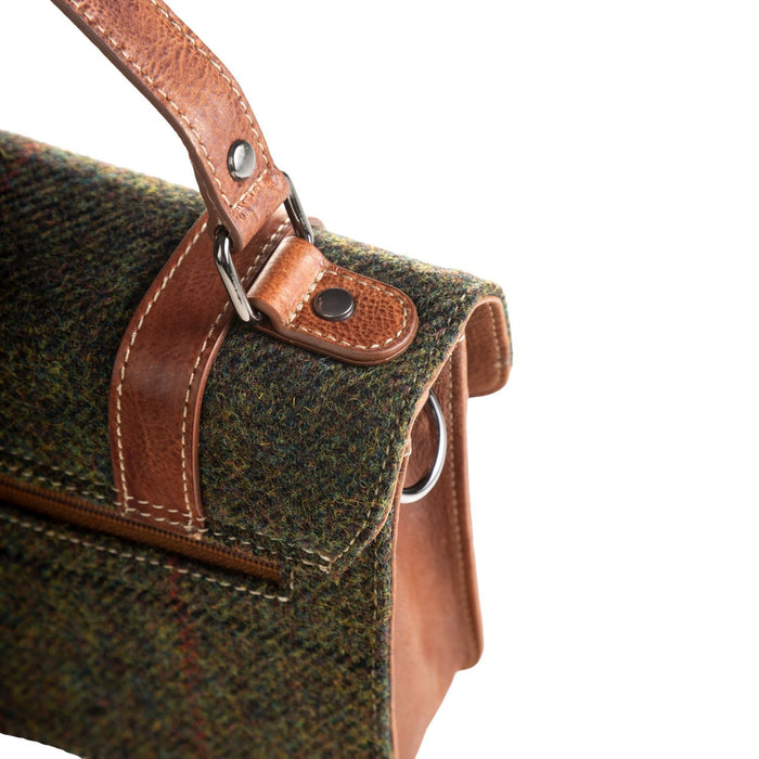 Ht Leather Satchel Bag Dark Green Check / Tan - Heritage Of Scotland - DARK GREEN CHECK / TAN