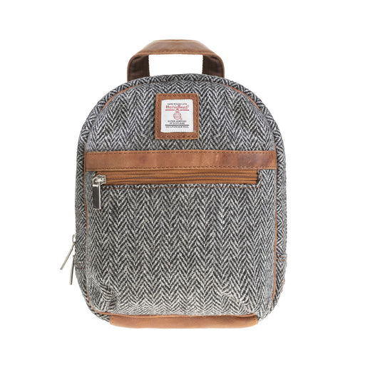 Ht Leather Small Backpack Black & White Herringbone / Tan - Heritage Of Scotland - BLACK & WHITE HERRINGBONE / TAN